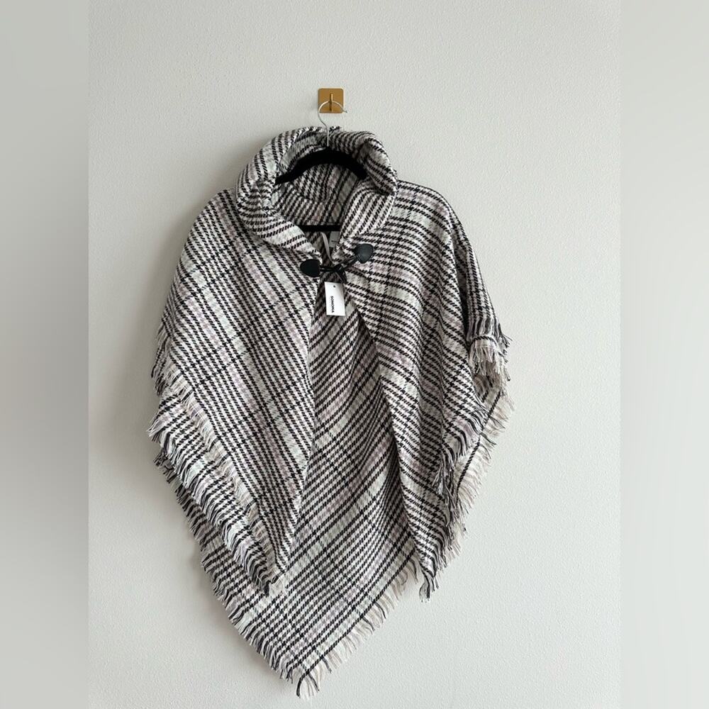 Sonoma Neutral Houndstooth Poncho Cape Soft Blanket Wrap Shawl Cozy Fall  NWT